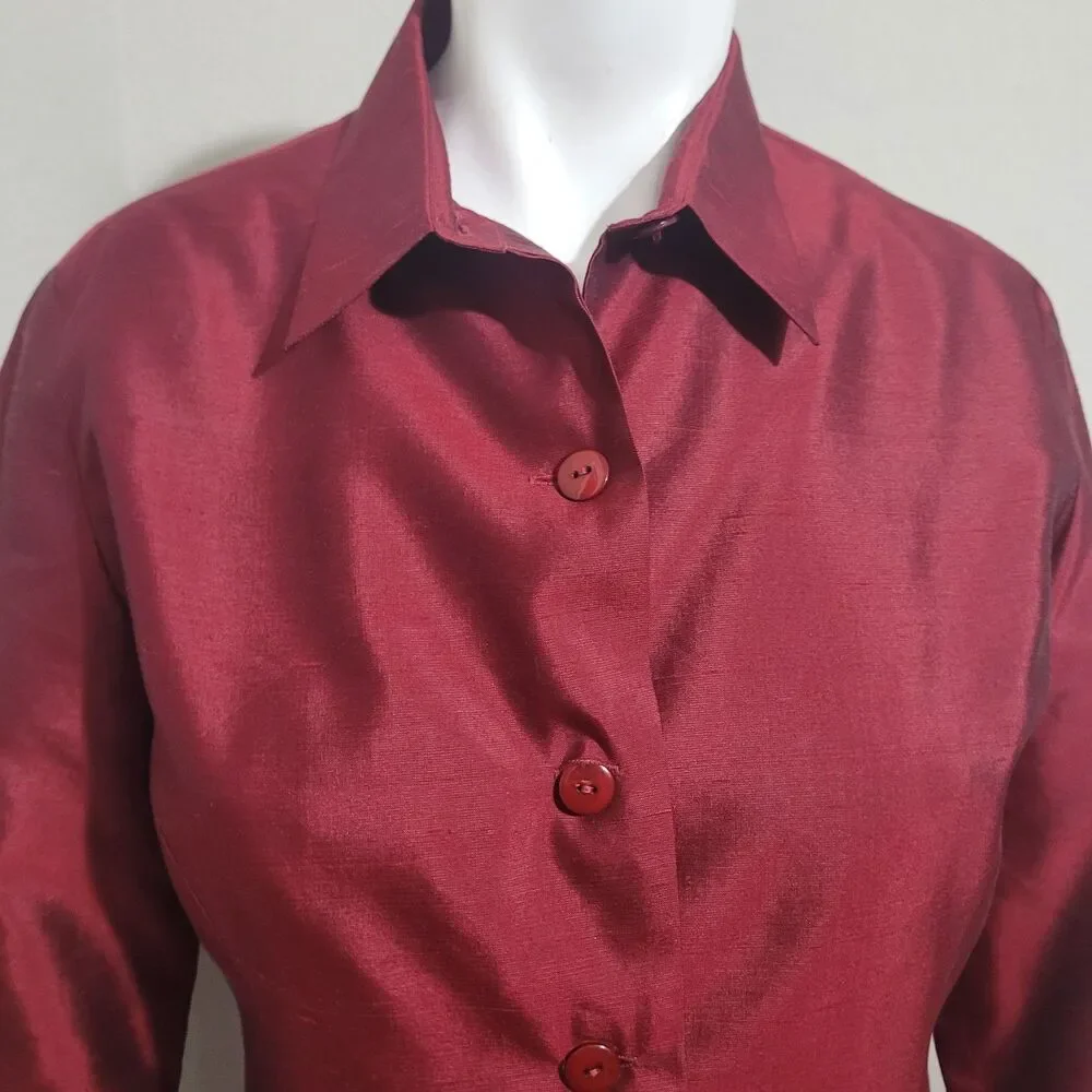 Silkland Petite size 8P button front blouse silk collar lightweight shoulder pad